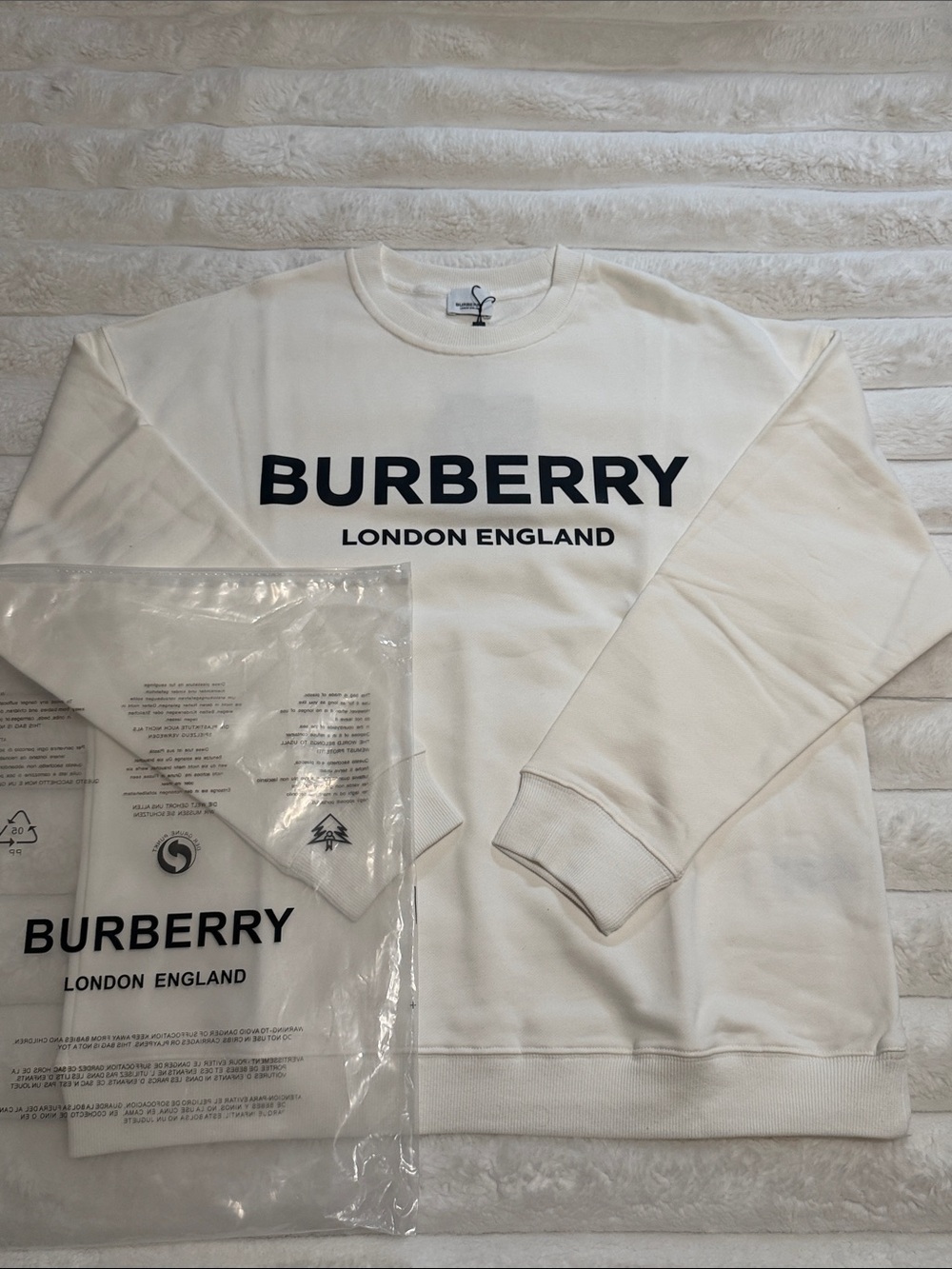 Burberry White Crewneck Sweatshirt with Black Logo
